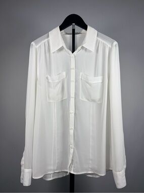 Guess White Button-Down Two-Pocket Blouse